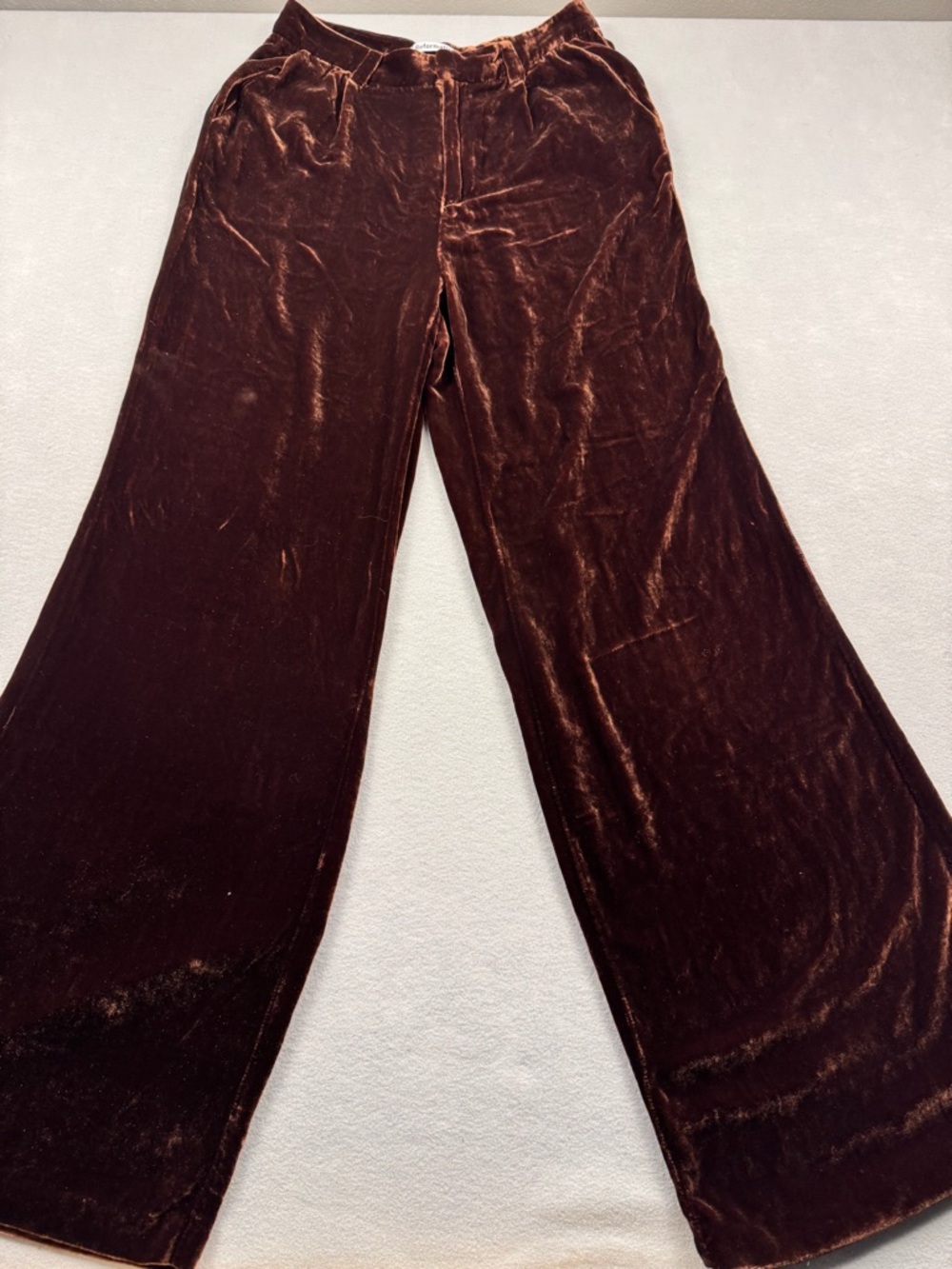 Reformation Chocolate Brown High Rise Relaxed Flare Crushed Velvet Pants Size 8
